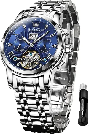 Business Dress Luminous Waterproof Diamond Week Month OLEVS Men Automatic Watch Mechanical narrative forest Self Winding Watches for Men Skeleton 