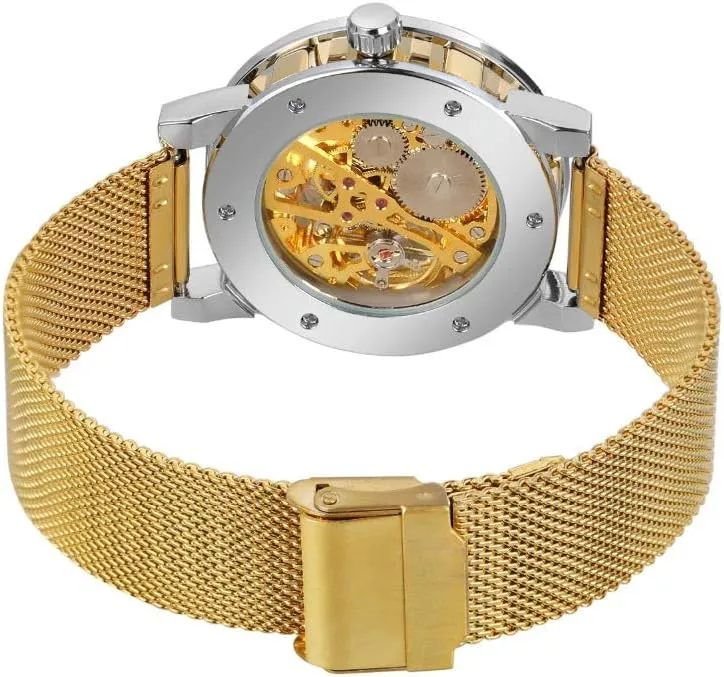 Business Mechanical Mens Watches Luxury Skeleton Dial Crystal Steel Mesh Band perfume industrialization Wristwatch MASTOP Fashion 