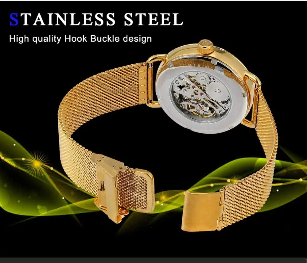 Business Mechanical Mens Watches Luxury Skeleton Dial Crystal Steel Mesh Band perfume industrialization Wristwatch MASTOP Fashion 