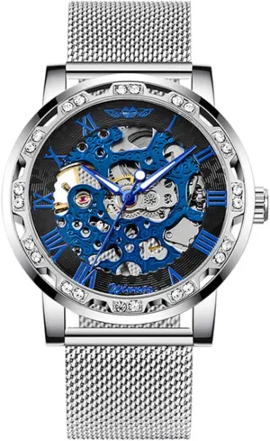 Business Mechanical Mens Watches Luxury Skeleton Dial Crystal Steel Mesh Band perfume industrialization Wristwatch MASTOP Fashion 