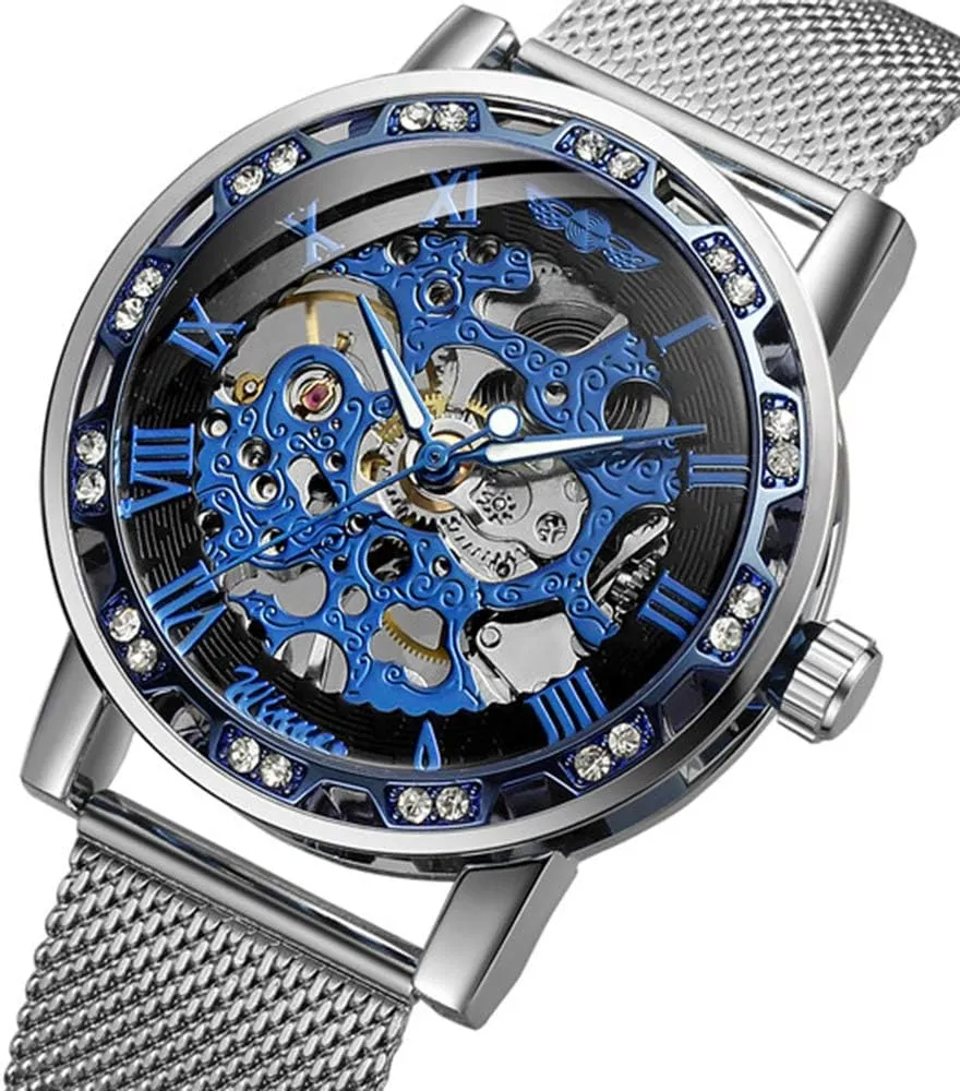 Business Mechanical Mens Watches Luxury Skeleton Dial Crystal Steel Mesh Band perfume industrialization Wristwatch MASTOP Fashion 