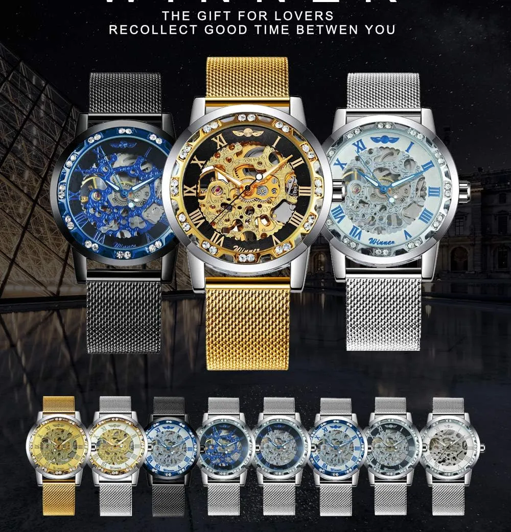 Business Mechanical Mens Watches Luxury Skeleton Dial Crystal Steel Mesh Band perfume industrialization Wristwatch MASTOP Fashion 