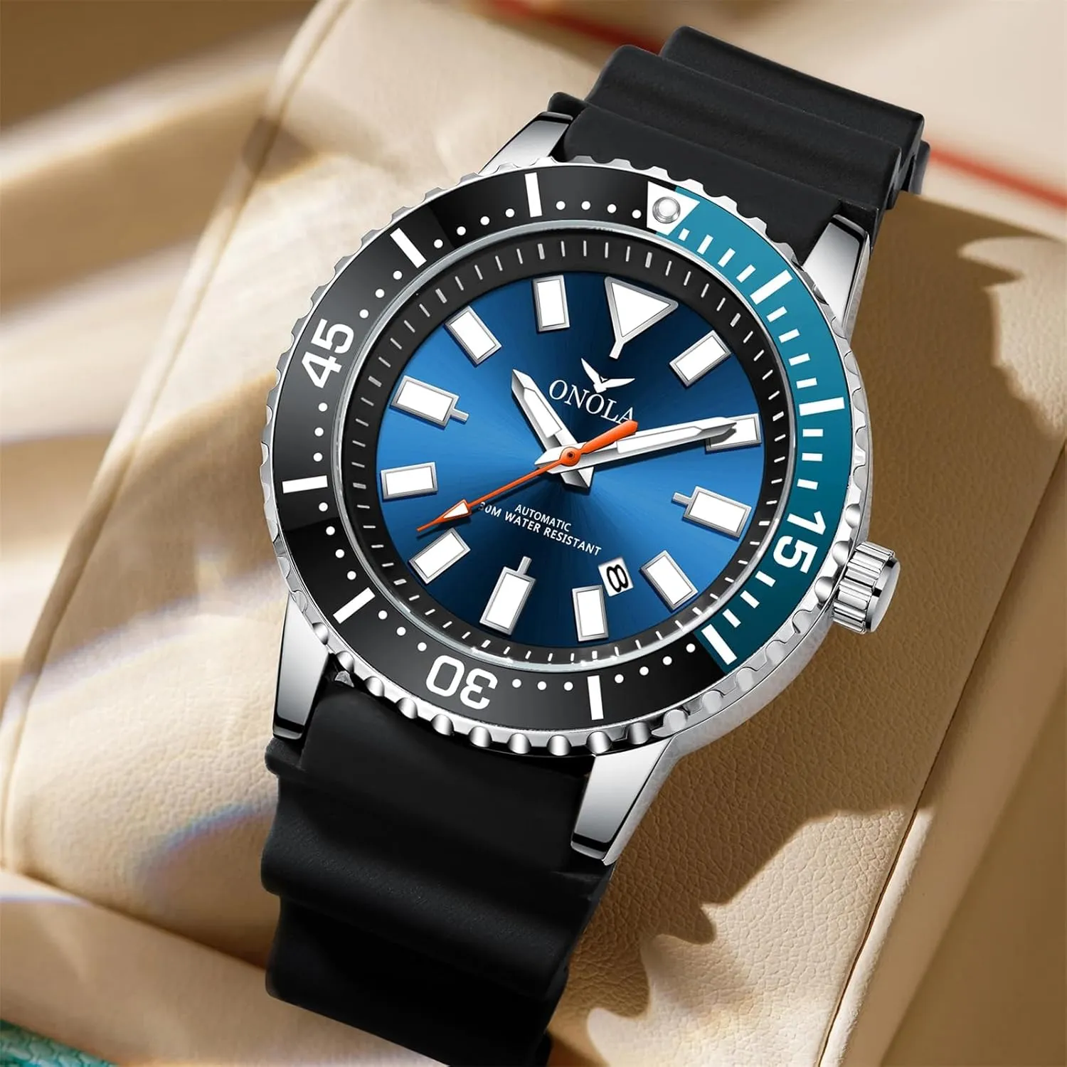 Business patriarchal Automatic Watches Waterproof Men Casual Watch Mechanical Hand-Winding Wristwatch Silicone Strap Analogue Date Display 
