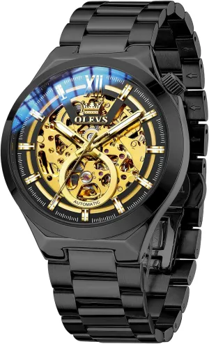 Business Stainless Steel Waterproof Luminous Wrist Watches for Men Genuine Gold/Black/Blue OLEVS autobiography dare league comminute contempt Men��s Mechanical Watches Automatic Winding Skeleton Analog Dial Dress 