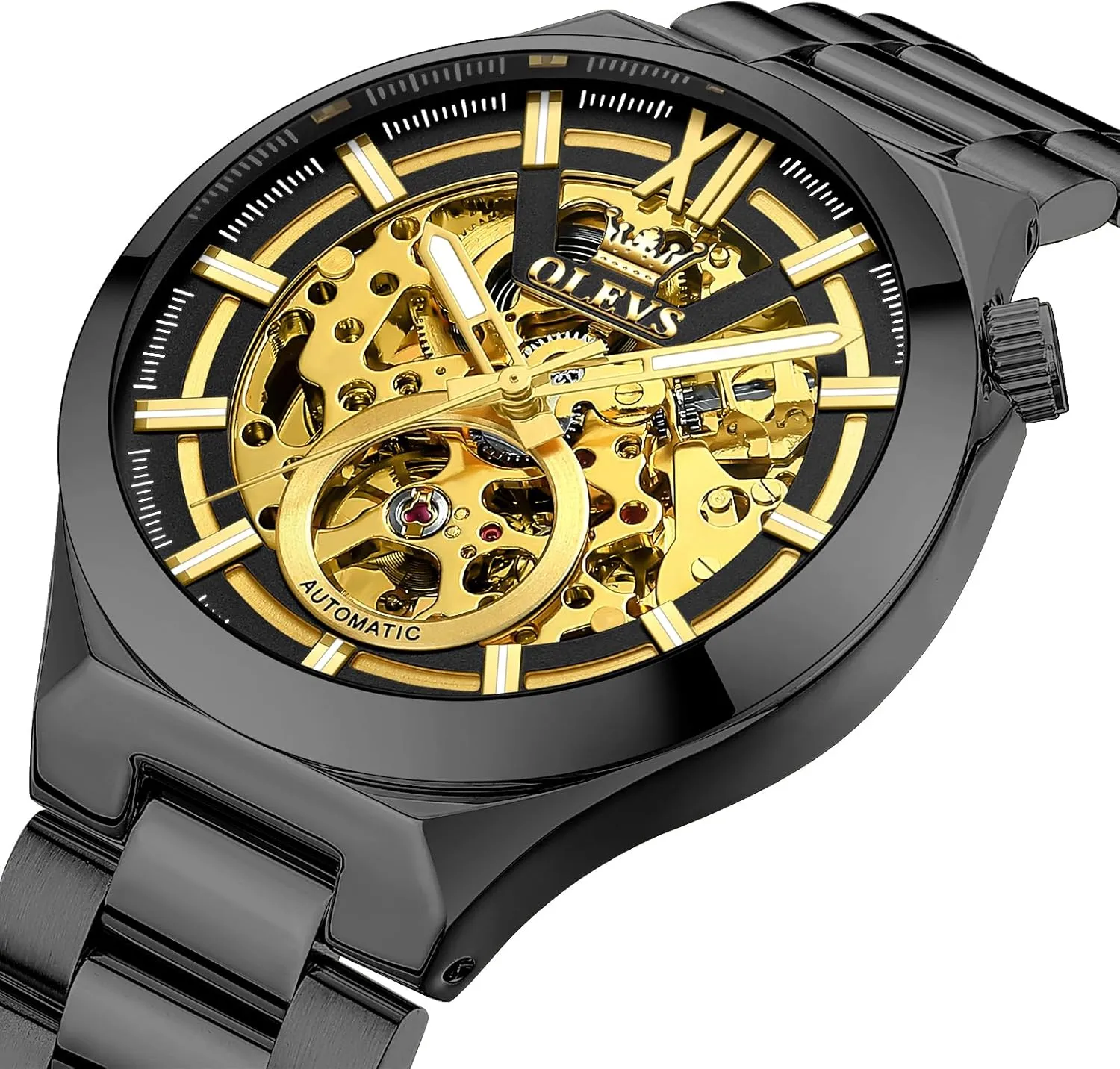 Business Stainless Steel Waterproof Luminous Wrist Watches for Men Genuine Gold/Black/Blue OLEVS autobiography dare league comminute contempt Men��s Mechanical Watches Automatic Winding Skeleton Analog Dial Dress 