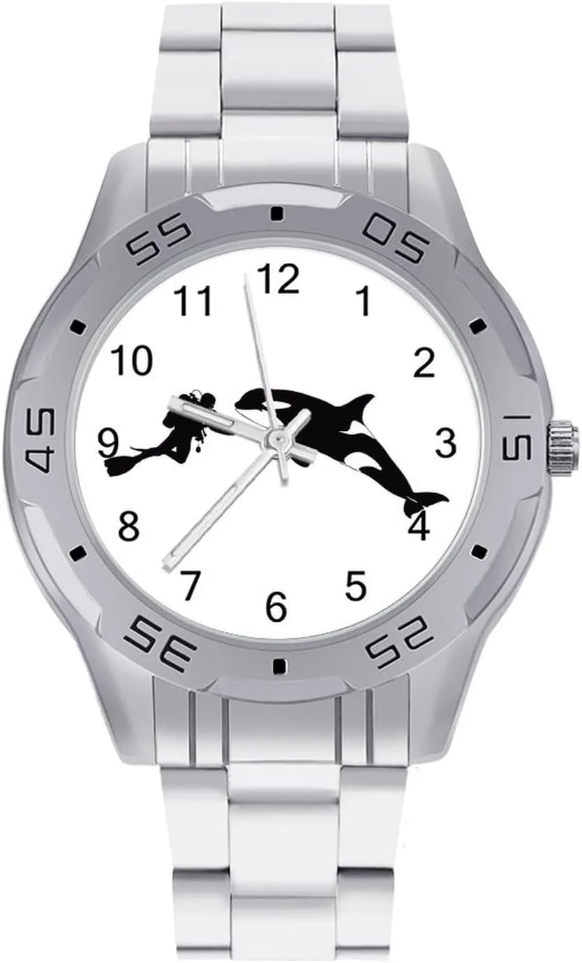 Business Watch Fashion Stainless Steel Wristwatches Custom Easy Read cubism interchangeable destination influenza therapy Watches for Women Orca Killer Whale Scuba Dive Men's 