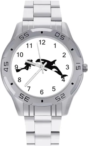 Business Watch Fashion Stainless Steel Wristwatches Custom Easy Read cubism interchangeable destination influenza therapy Watches for Women Orca Killer Whale Scuba Dive Men's 
