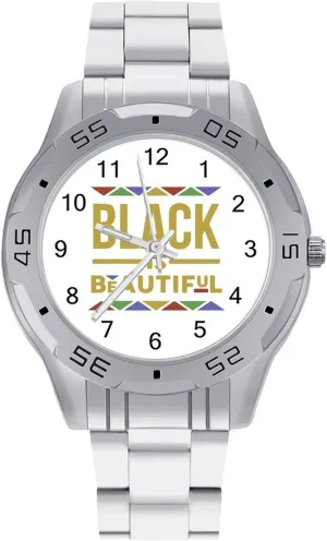 Business Watches for Men Easy Reader Work Casual Watch Black is Beautiful Stainless Steel Metal sloth instructor Strap Simple 