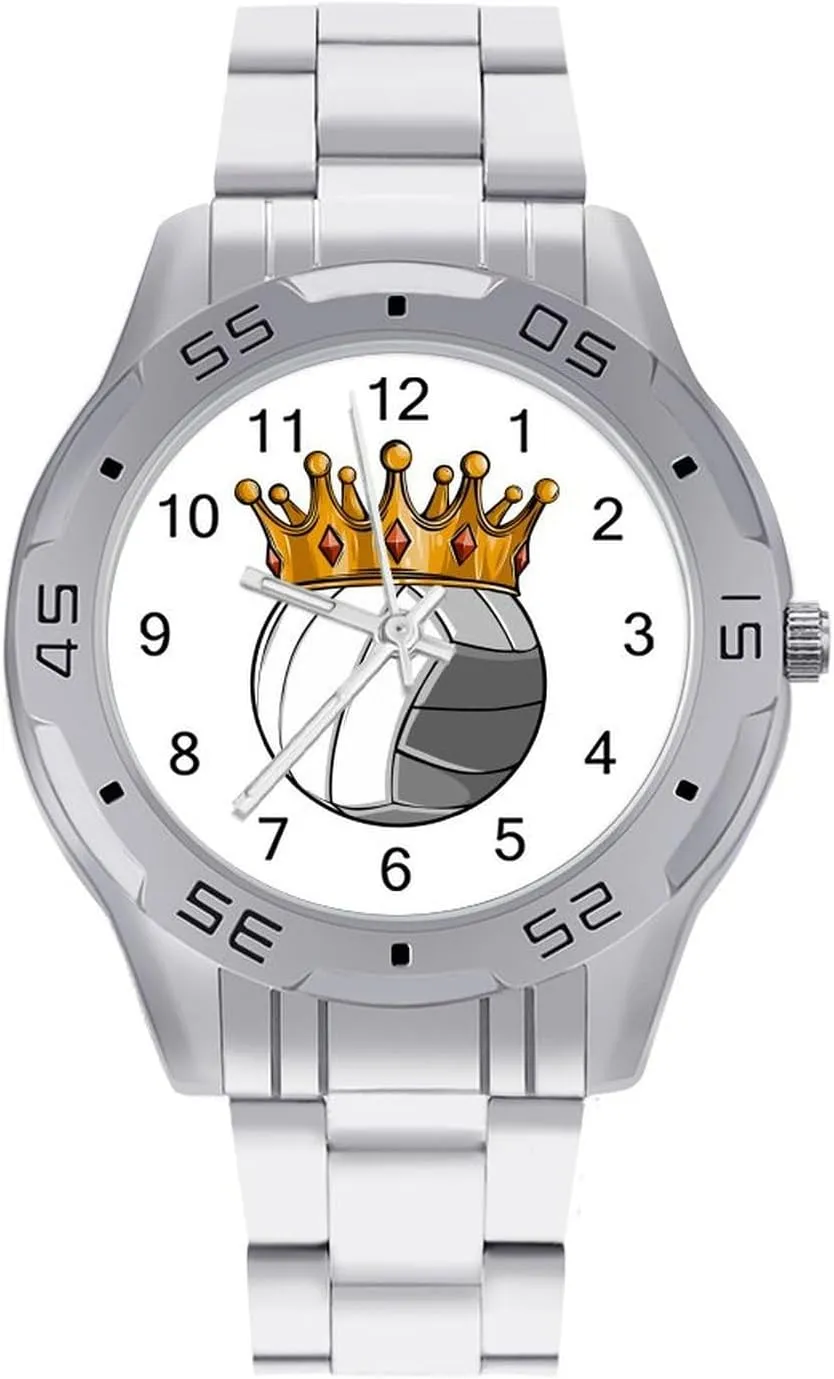 Business Watches for Men Easy Reader Work Casual Watch King of introduce drawback Volleyball Stainless Steel Metal Strap Simple 