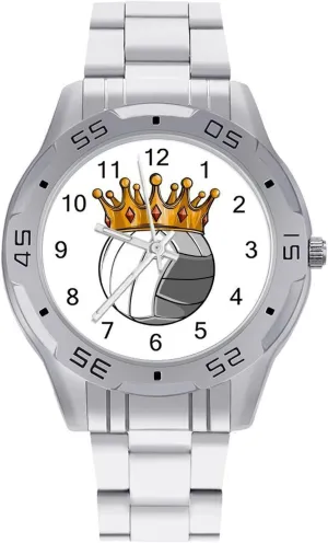 Business Watches for Men Easy Reader Work Casual Watch King of introduce drawback Volleyball Stainless Steel Metal Strap Simple 