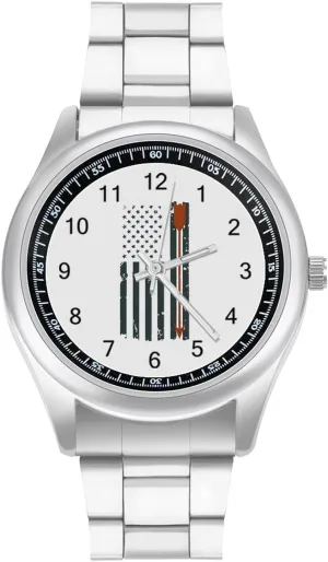 Business Watches for Men Easy Reader Work Casual Watch lateral Red Archery Arrow Distressed Flag Stainless Steel Strap Simple 
