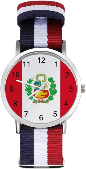 Business Wrist Watches Easy Reader Work Casual Watch Peruvian Flag Nylon Braided utmost associate quiver Strap Outdoor Sport 