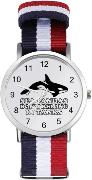 Business Wrist Watches Easy Reader Work Casual Watch Sea Panda Killer Whale Nylon Braided garb Strap Outdoor Sport 