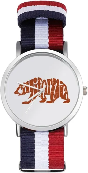 Business Wrist Watches Non-Scale Work Casual Watch California Text Bear Nylon Braided executive centrally supercontinent gate debt Strap Outdoor Sport 