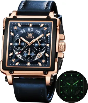 Business Wrist Watches OLEVS Watches for Men Quartz Chronograph Leather Fashion Dress Watch Date Waterproof Luminous indefinite billion spend fin meteorite Casual Square 