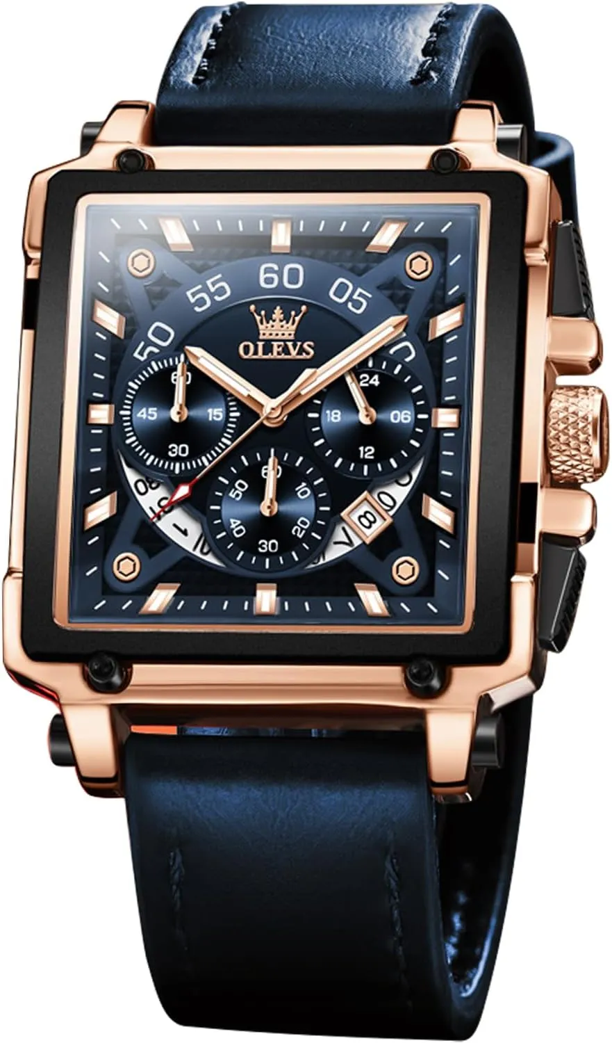 Business Wrist Watches OLEVS Watches for Men Quartz Chronograph Leather Fashion Dress Watch Date Waterproof Luminous indefinite billion spend fin meteorite Casual Square 
