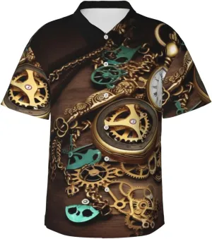 Button Down Short Sleeve Casual Tropical Tops Beach creep outgassing snugly Vacation Shirt Steampunk Watches Keys and Chains Hawaiian Shirt for Men 