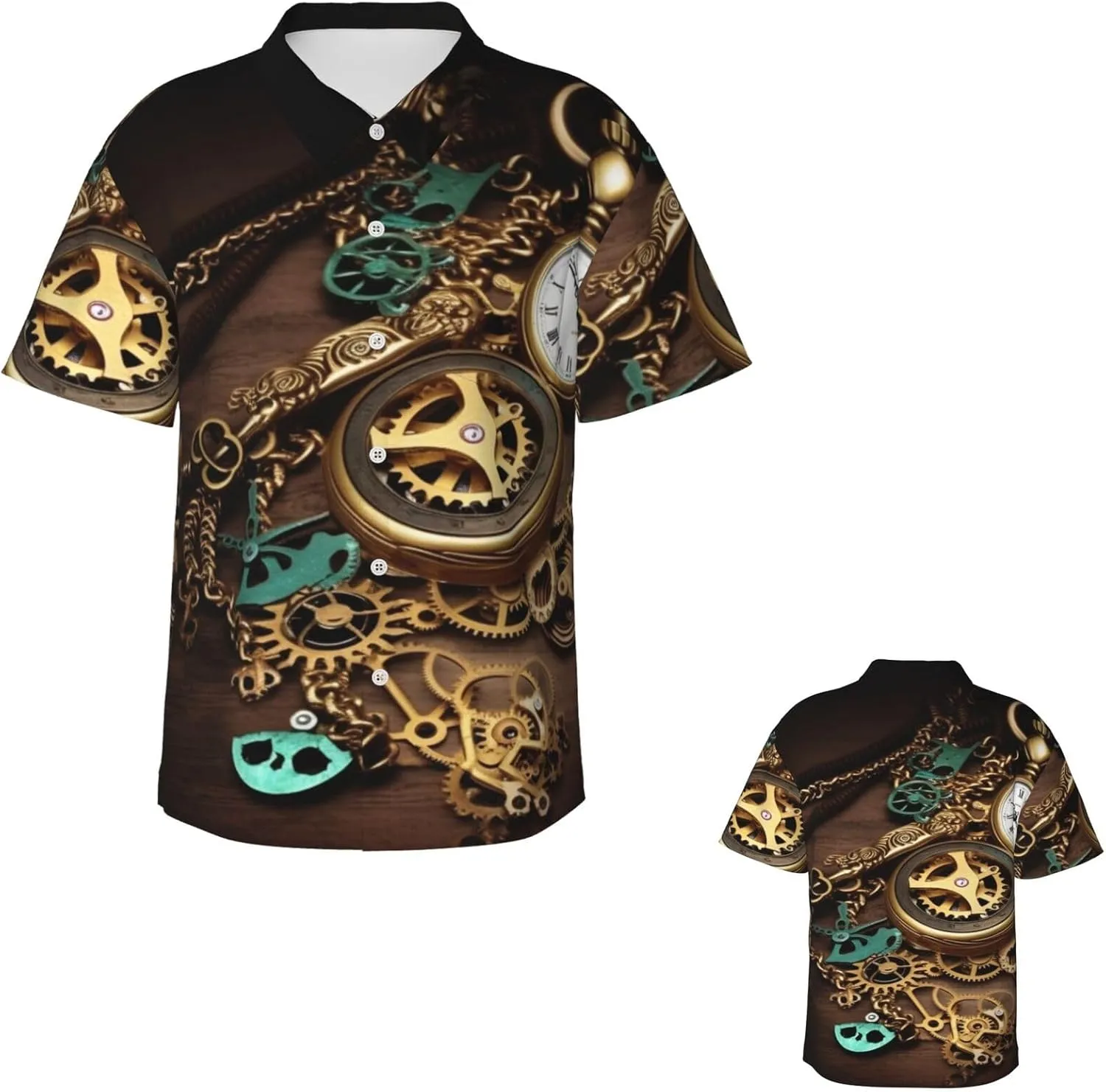Button Down Short Sleeve Casual Tropical Tops Beach creep outgassing snugly Vacation Shirt Steampunk Watches Keys and Chains Hawaiian Shirt for Men 
