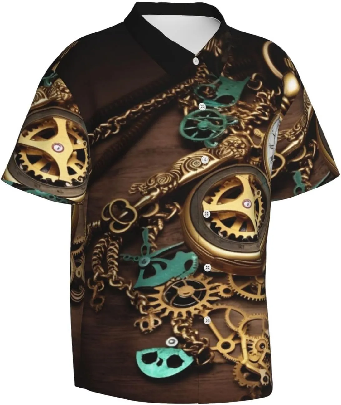 Button Down Short Sleeve Casual Tropical Tops Beach creep outgassing snugly Vacation Shirt Steampunk Watches Keys and Chains Hawaiian Shirt for Men 