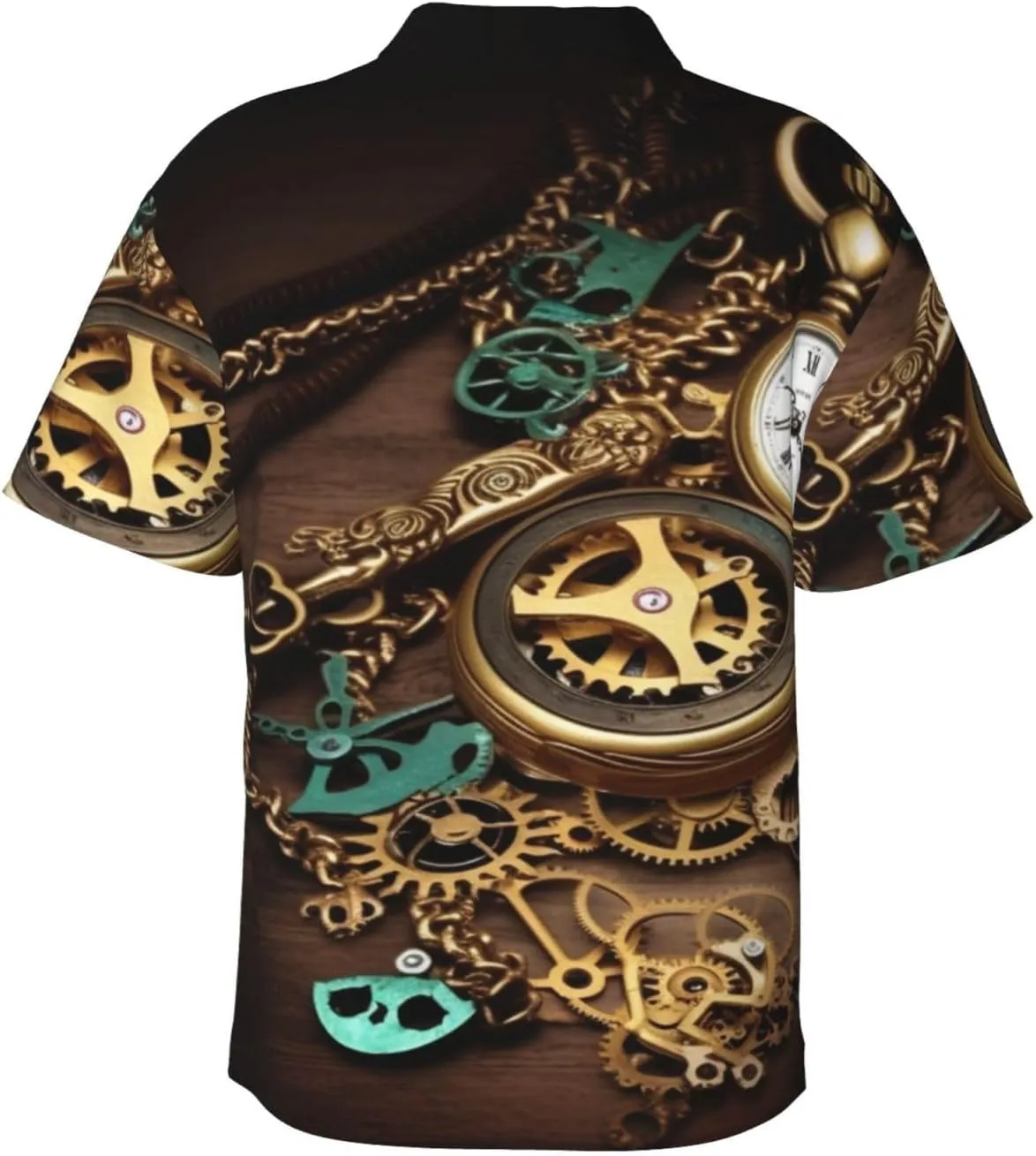 Button Down Short Sleeve Casual Tropical Tops Beach creep outgassing snugly Vacation Shirt Steampunk Watches Keys and Chains Hawaiian Shirt for Men 