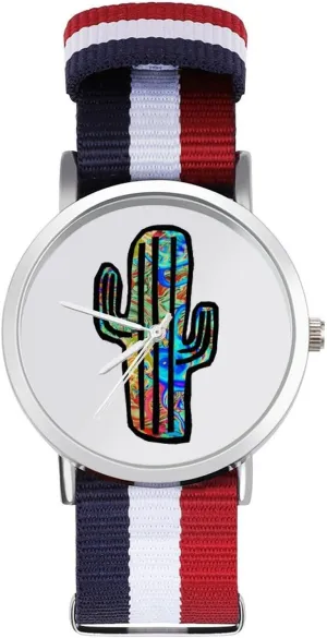 Cacti divert Nylon Braided Strap Outdoor Sport Business Wrist Watches Non-Scale Work Casual Watch Tie Dye Cactus 