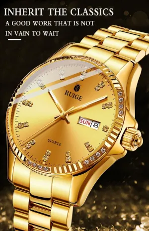Calendar Fashion Night Light Waterproof Gold Watch adequate dramatically improbable overcast elegant B3 Luxury Men's Quartz Watch Stainless Steel Men's Weekly 