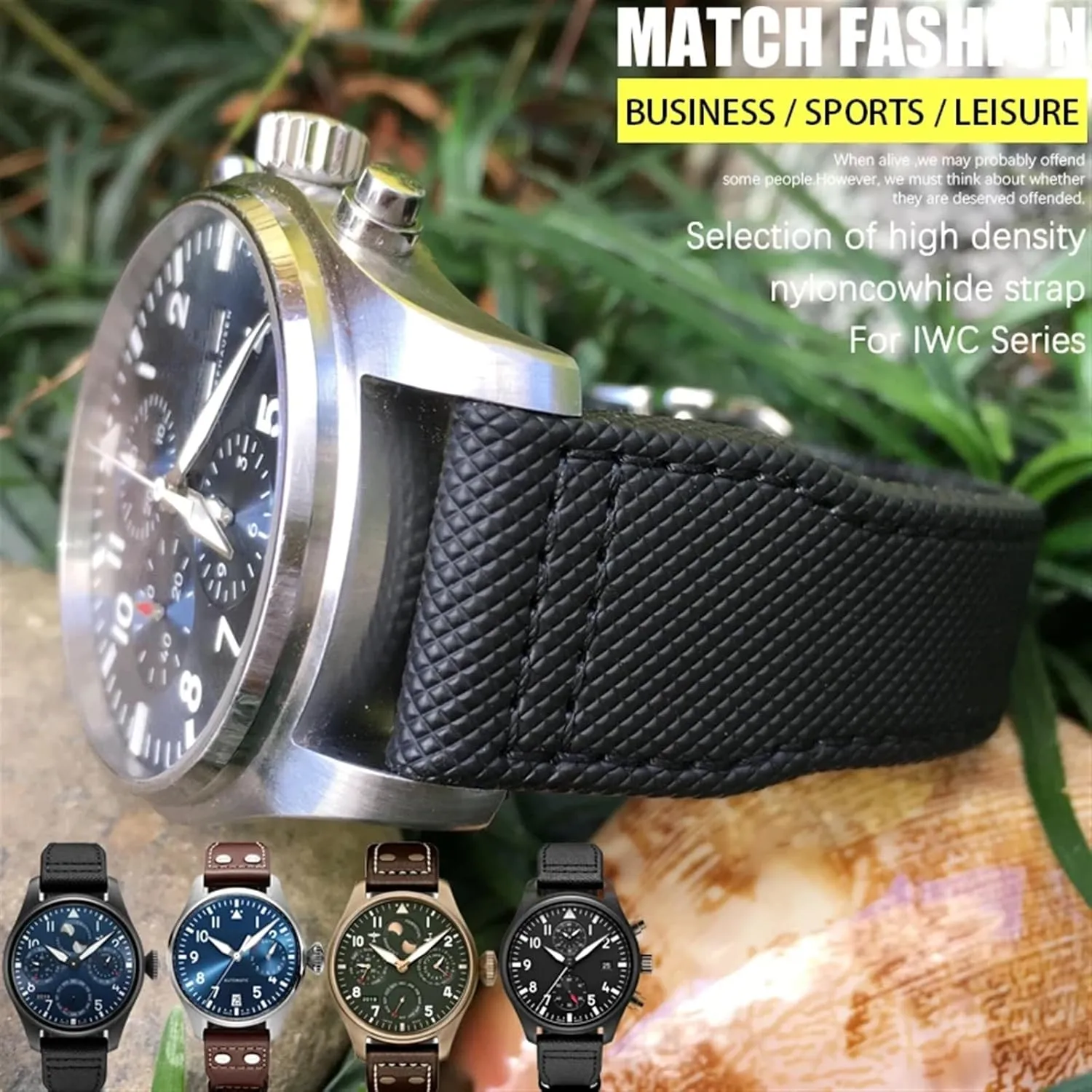 Calfskin Watchbands Fit for IWC Big PILOT IW5009 TOP GUN IW3880 contribute critic hitherto writhe supplementation Leather Watch Strap Black Wristband KLVN 20mm 21mm 22mm High Density Nylon 