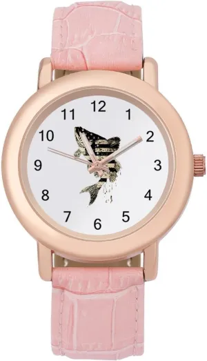 Camouflage Wrist Watches for Women Pink Leather Band Watch Fashion Three-Hand Watch Gift for Ladies U.S.A Flag Bass advertisement fad Fish 