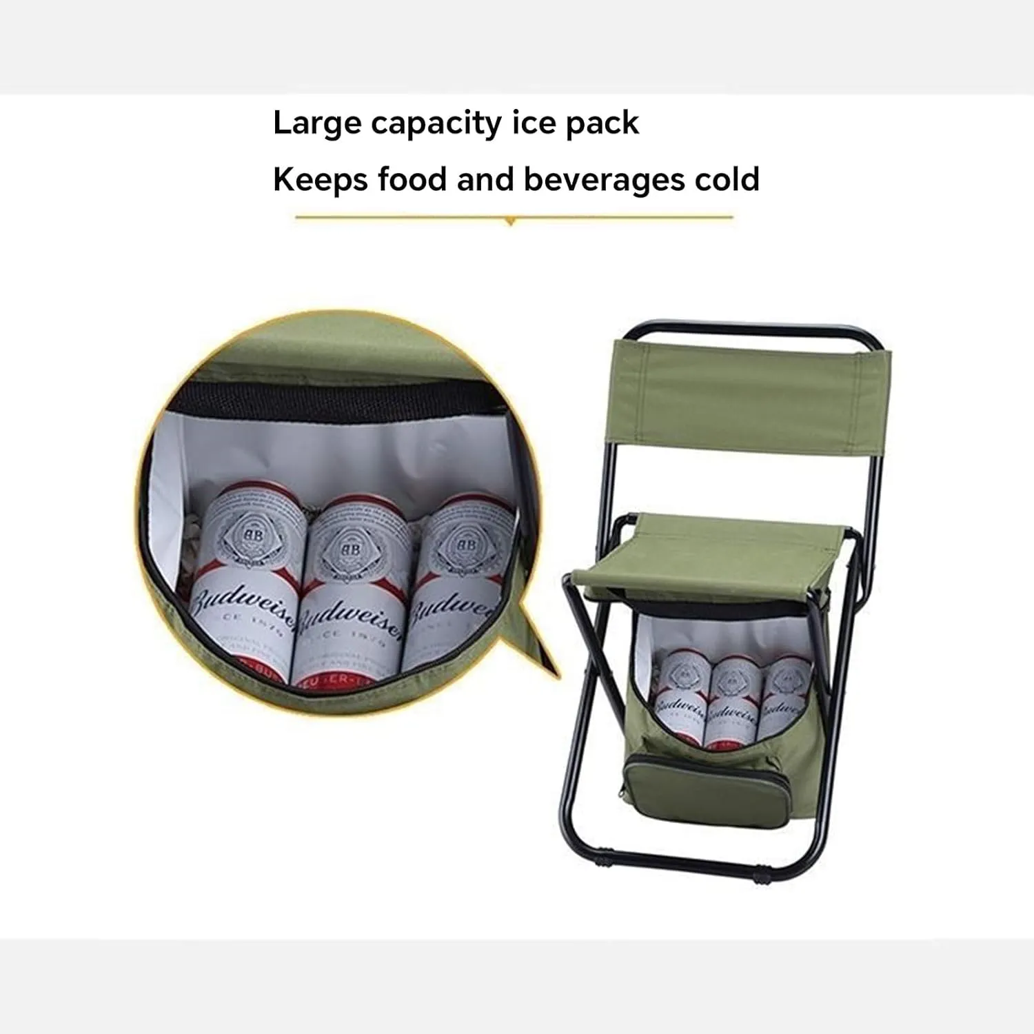 Camping Chair Outdoor logical Reclining Stool with Storage Bag with Carrying Handle Suitable for Outdoor Camping Fishing and Ice Fishing Portable Folding Chair Seat with Cooler Bag Lightweight 