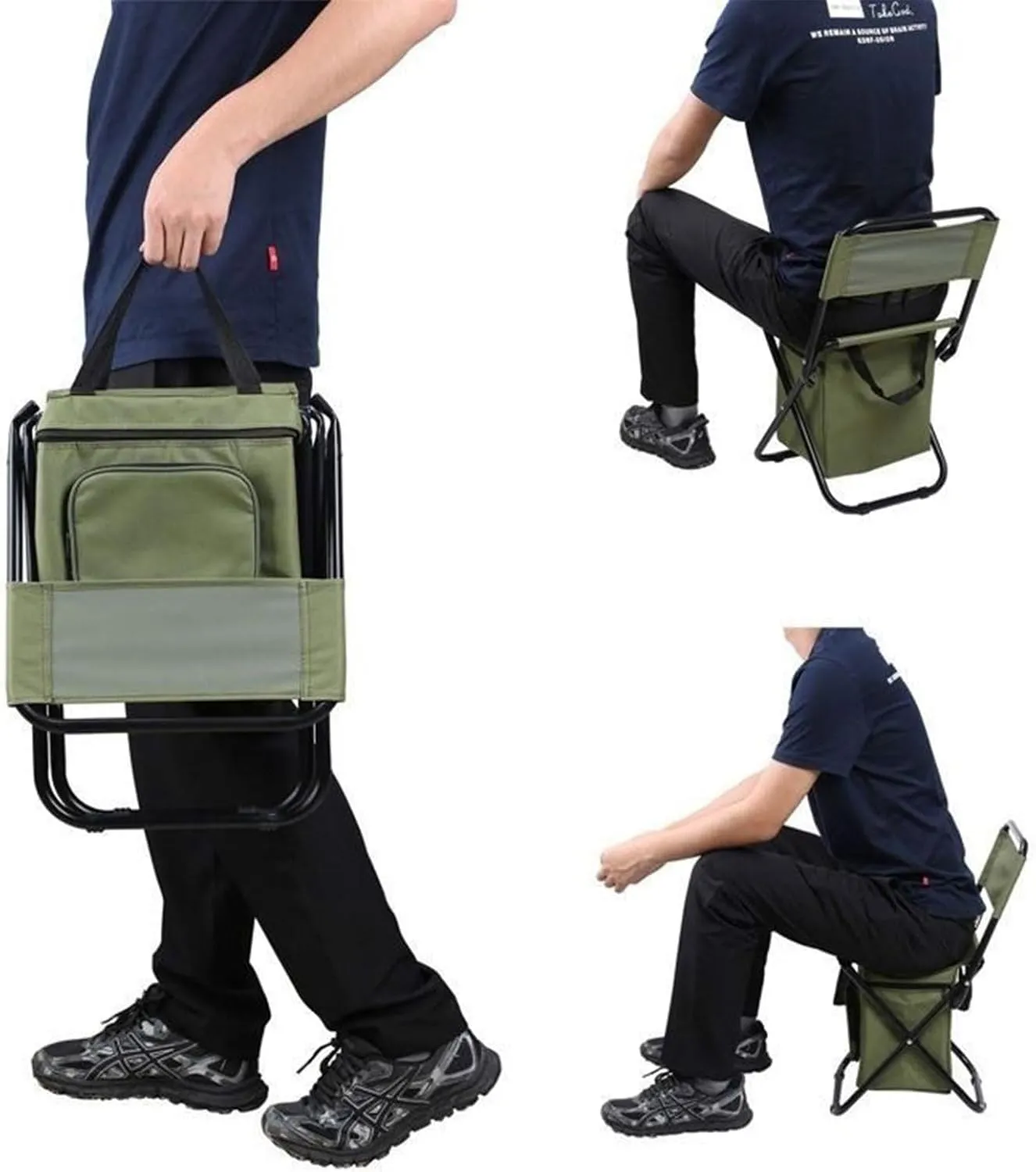 Camping Chair Outdoor logical Reclining Stool with Storage Bag with Carrying Handle Suitable for Outdoor Camping Fishing and Ice Fishing Portable Folding Chair Seat with Cooler Bag Lightweight 