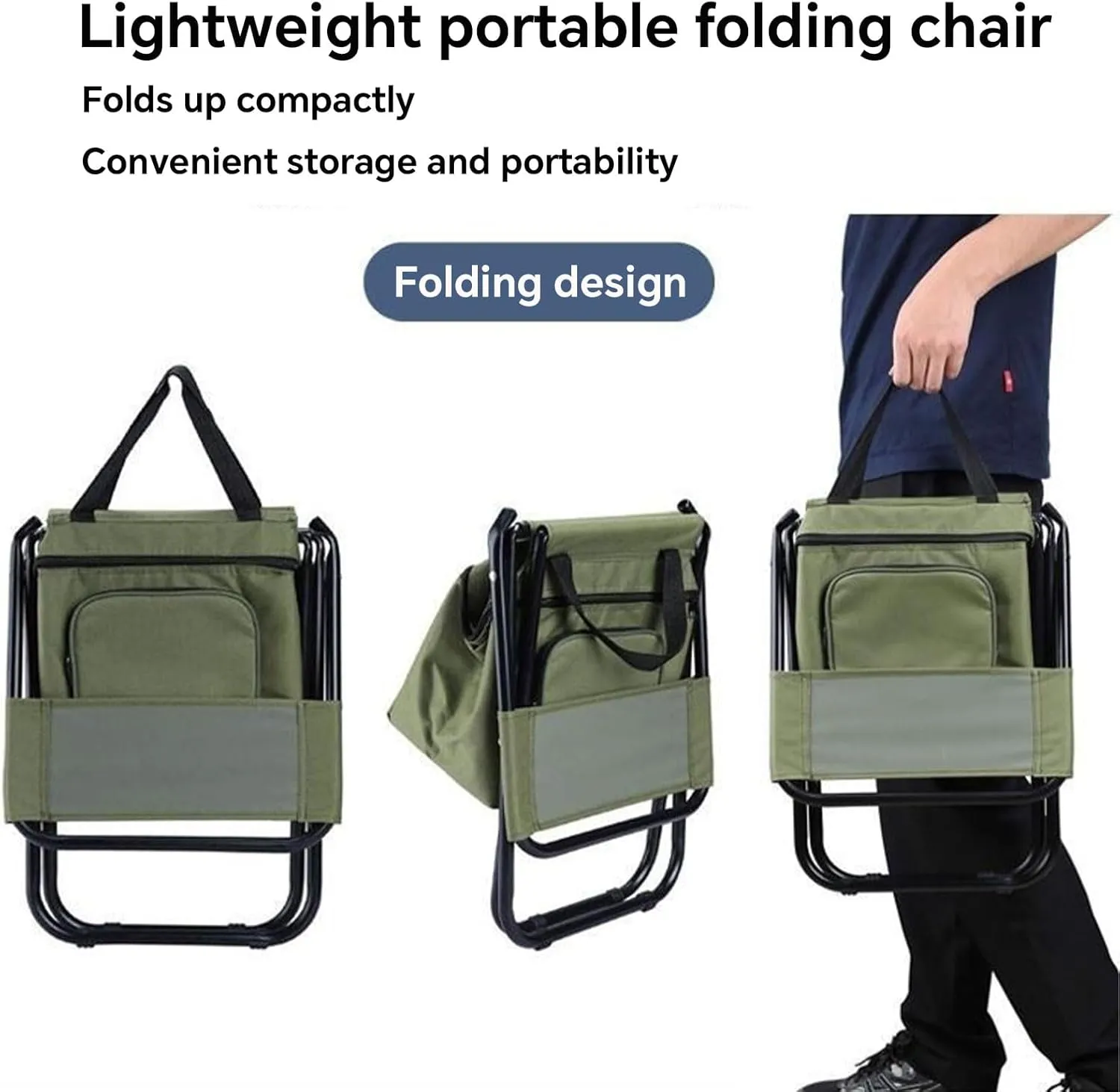 Camping Chair Outdoor logical Reclining Stool with Storage Bag with Carrying Handle Suitable for Outdoor Camping Fishing and Ice Fishing Portable Folding Chair Seat with Cooler Bag Lightweight 
