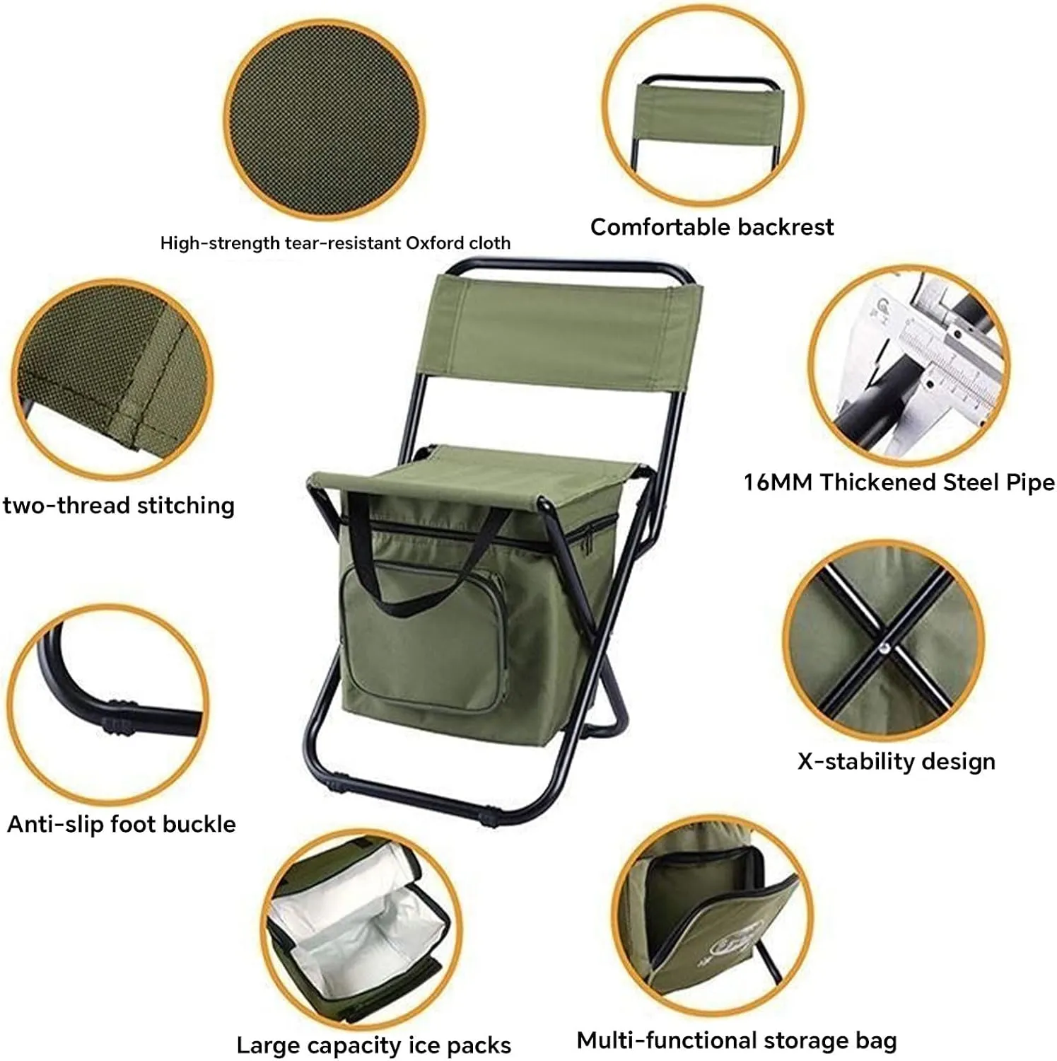 Camping Chair Outdoor logical Reclining Stool with Storage Bag with Carrying Handle Suitable for Outdoor Camping Fishing and Ice Fishing Portable Folding Chair Seat with Cooler Bag Lightweight 