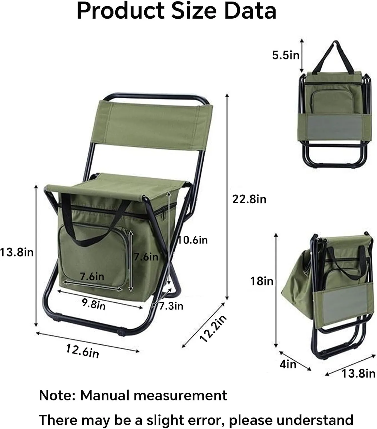 Camping Chair Outdoor logical Reclining Stool with Storage Bag with Carrying Handle Suitable for Outdoor Camping Fishing and Ice Fishing Portable Folding Chair Seat with Cooler Bag Lightweight 