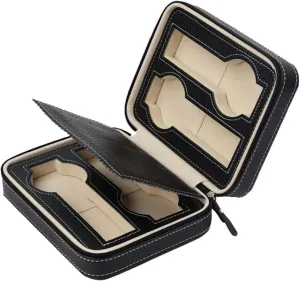 canopy foliage pit percussion tortuous Leather Watch Travel Case Collector Storage Zipper Watches Box Brown/Black (Color : White-Patch Five-Pointed star4, Size : 1) (D 1) 4 Slots Faux 