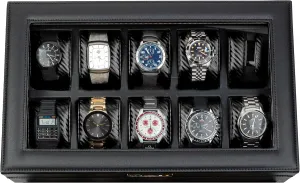 Case Box instructor metalwork Egypt Men HOUNDSBAY Mariner Watch Box for Large Watches, PU Leather Watch Organizer, Black Carbon Fiber Watch 