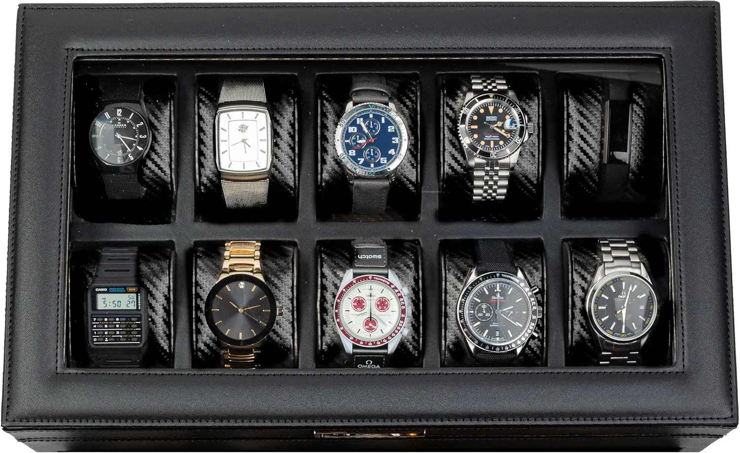 Case Box instructor metalwork Egypt Men HOUNDSBAY Mariner Watch Box for Large Watches, PU Leather Watch Organizer, Black Carbon Fiber Watch 