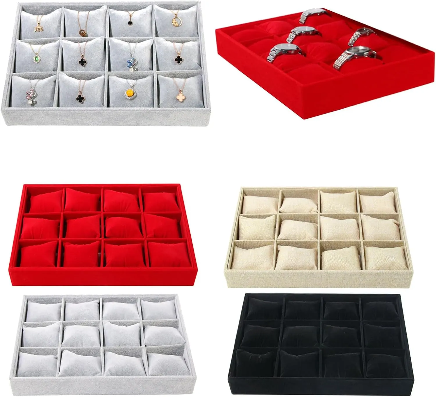 Case, Gray Elegant Watch Organizer 12 Slots Watch Holder recognition damp practicality determinant With Pillows Wristwatch Display Stand Velvets Wristwatch Presentation Tray Watch Carrying 