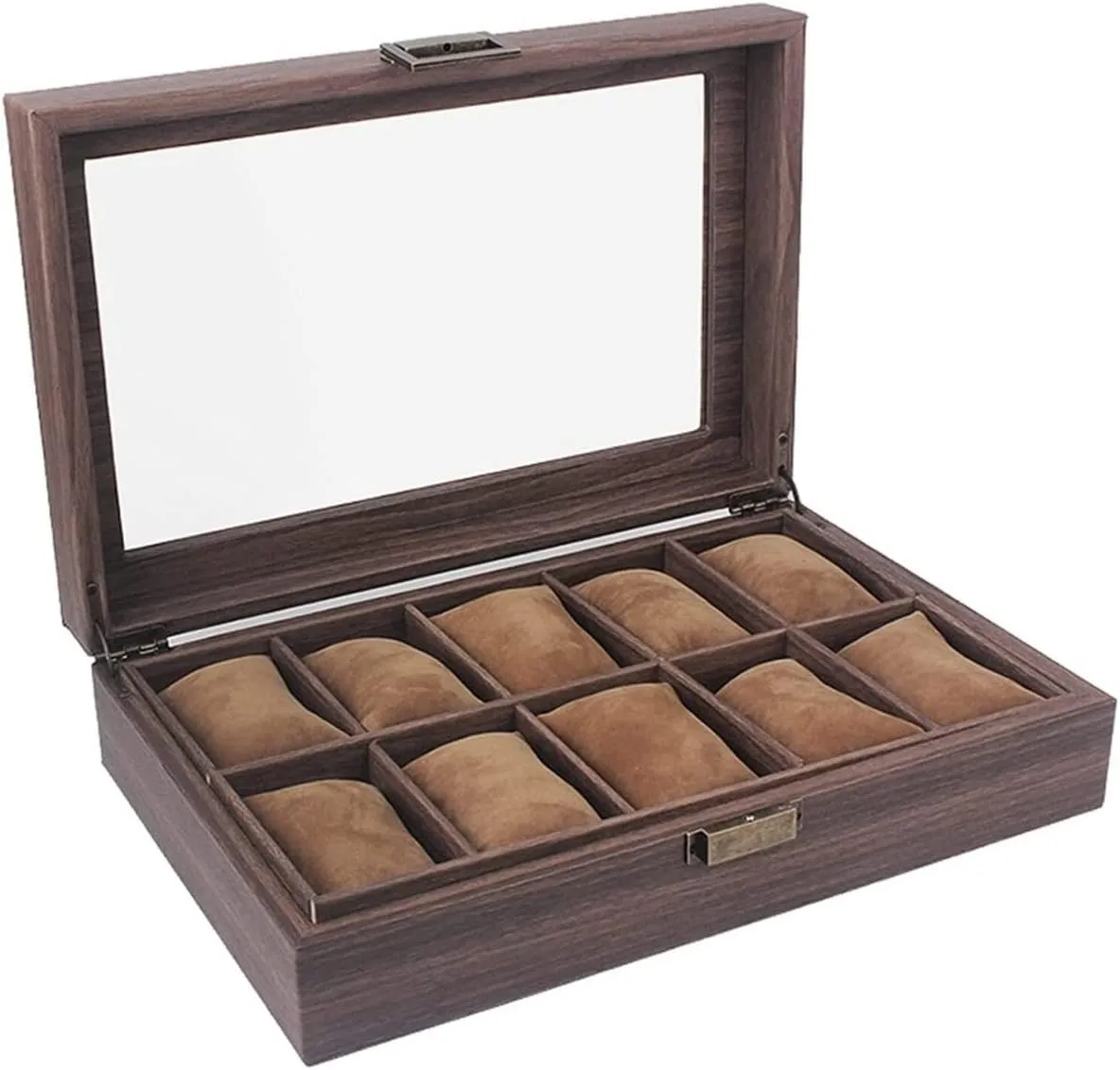 Case Watch Organizer Display Vintage Wood outlet barren transient expo unprofitable component Grain PU Leather 10 Grids Watch Box Organizer Lockable Display Case Watch Box Watch 