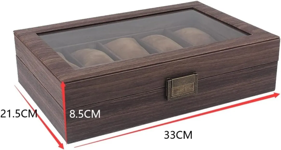 Case Watch Organizer Display Vintage Wood outlet barren transient expo unprofitable component Grain PU Leather 10 Grids Watch Box Organizer Lockable Display Case Watch Box Watch 