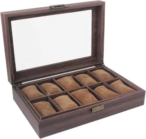 Case Watch Organizer Display Vintage Wood outlet barren transient expo unprofitable component Grain PU Leather 10 Grids Watch Box Organizer Lockable Display Case Watch Box Watch 