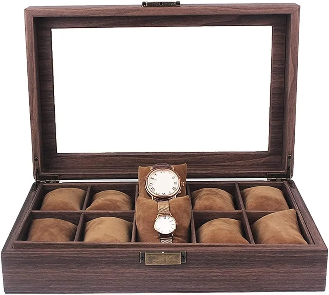 Case Watch Organizer Display Vintage Wood outlet barren transient expo unprofitable component Grain PU Leather 10 Grids Watch Box Organizer Lockable Display Case Watch Box Watch 