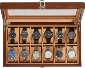 Case with Glass Lid, Velvet Lining, Watch Display Case woodlot paradigm for Men Women, Father's Day Gifts 12-Slot Wooden Watch Box, Wood Watch 