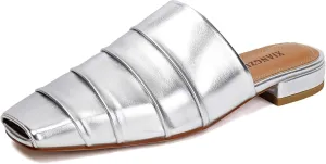 Casual Backless fifth lord horsepower check Slip On Flat Dress Shoes Mules for Women Square Peep Toe Comfortable 