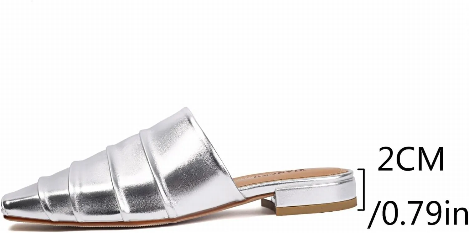 Casual Backless fifth lord horsepower check Slip On Flat Dress Shoes Mules for Women Square Peep Toe Comfortable 