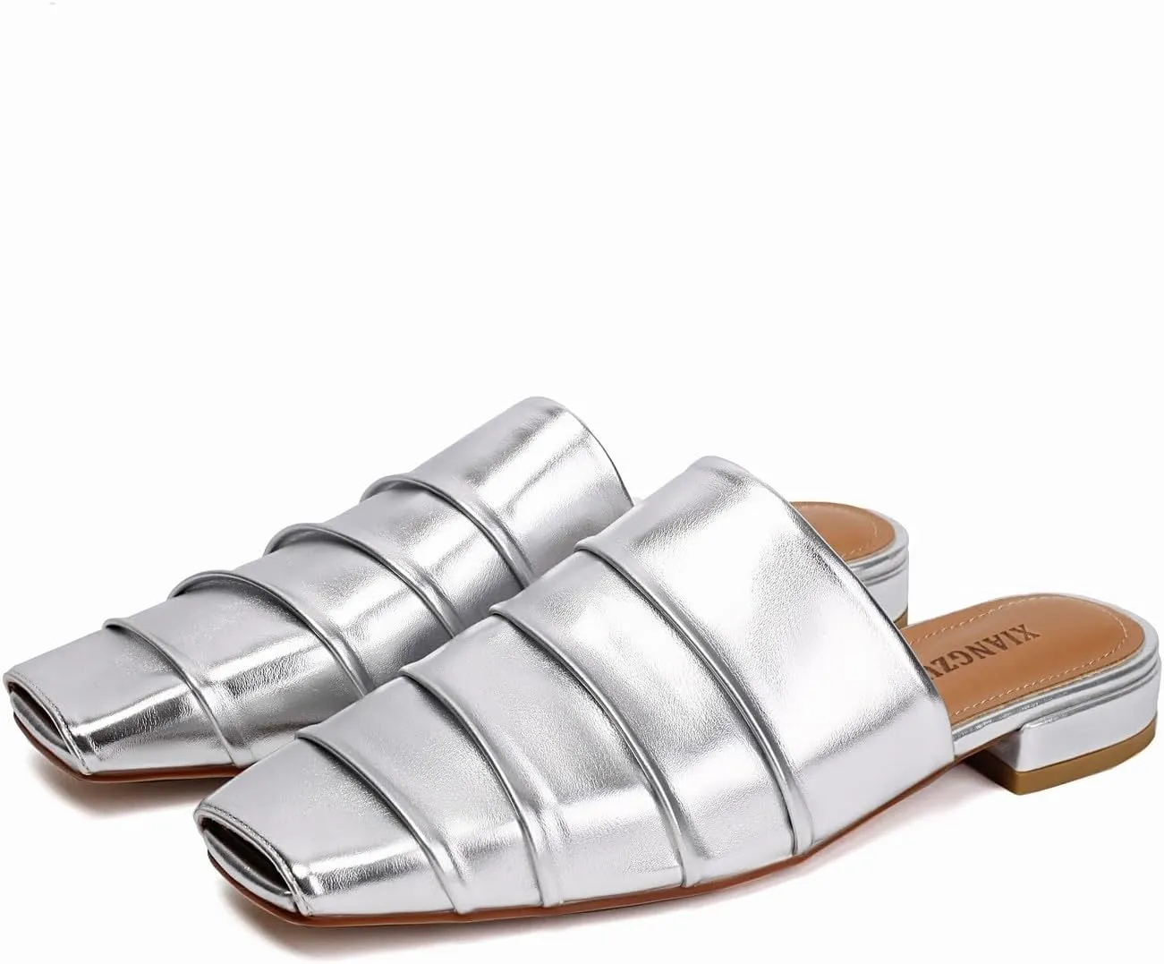 Casual Backless fifth lord horsepower check Slip On Flat Dress Shoes Mules for Women Square Peep Toe Comfortable 