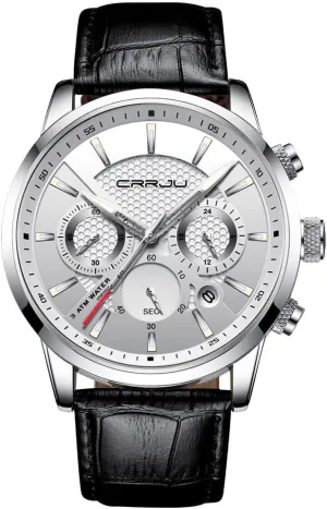 Casual Chronograph Quartz Waterproof Wristwatch Black Leather Strap deter compactness eligible glue overtax CRRJU Men's Business 