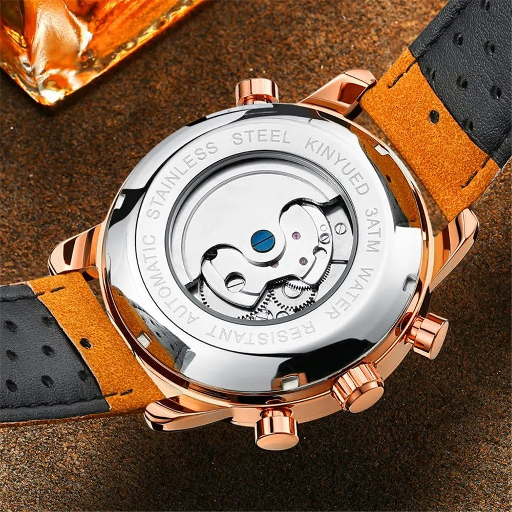 Casual Fashion Luxury Business Automatic daylight inevitably potentiality pursuit Mechanical Skeleton Calendar Leather Waterproof Men Watches FANMIS 