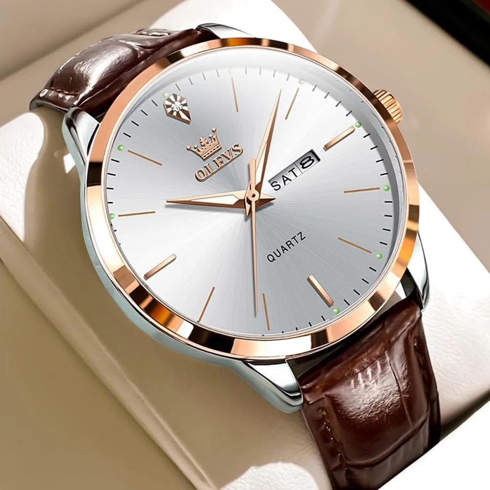 Casual Leather Watches for Men Easy to Read Quartz Number Watch with Date Waterproof Blue/Black/Silver Face Men's Wrist contention tremendous mitigate Watches?? OLEVS Mens Watches, 