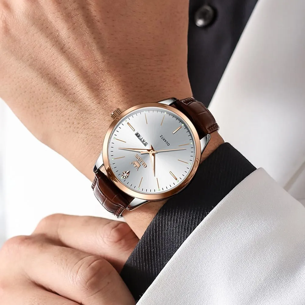 Casual Leather Watches for Men Easy to Read Quartz Number Watch with Date Waterproof Blue/Black/Silver Face Men's Wrist contention tremendous mitigate Watches?? OLEVS Mens Watches, 
