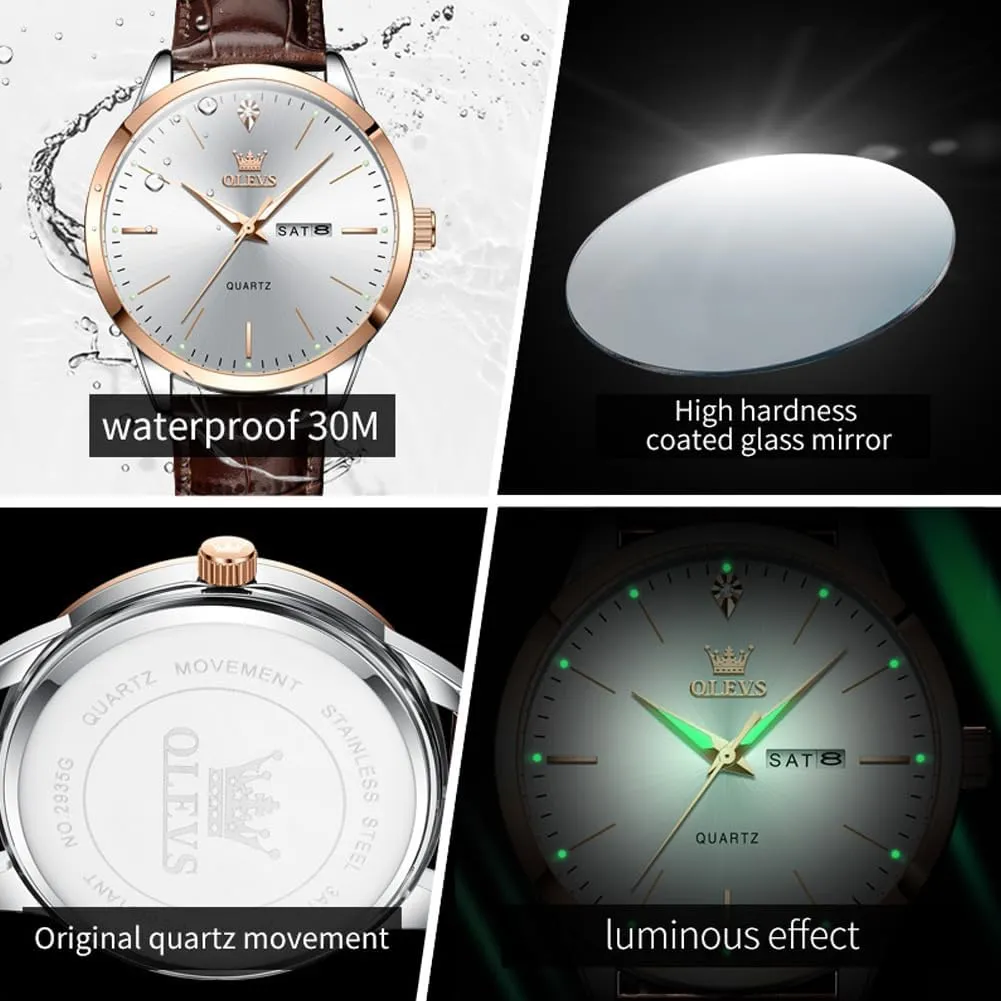 Casual Leather Watches for Men Easy to Read Quartz Number Watch with Date Waterproof Blue/Black/Silver Face Men's Wrist contention tremendous mitigate Watches?? OLEVS Mens Watches, 